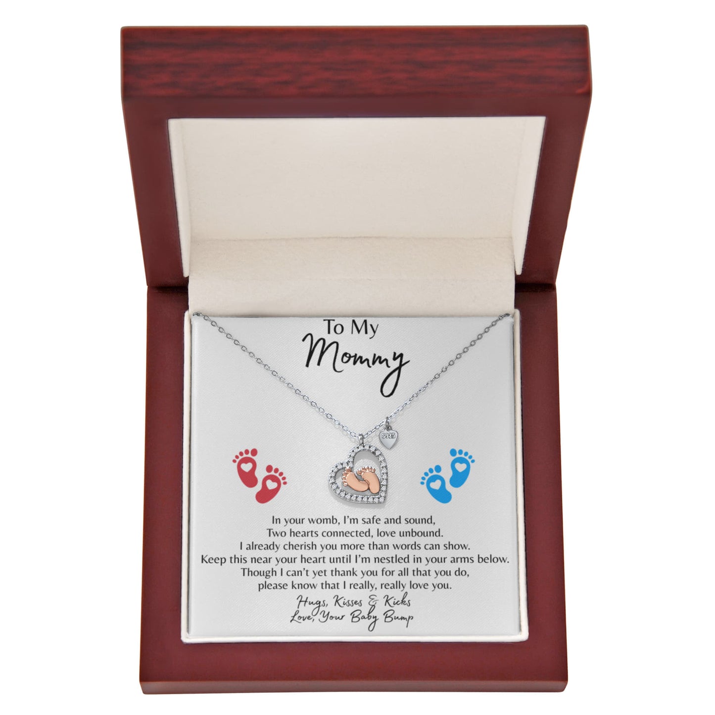 Mommy To Be-"To My Mommy "| Sparkling Baby Feet Necklace | Classic or Colored Design Options