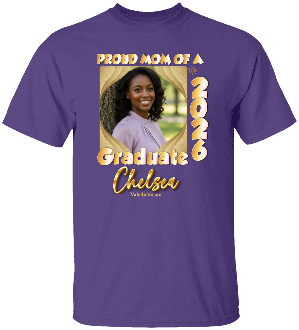 Proud Mom(Dad, Sister, Aunt) of a Graduate Hollywood GOLD Shirt | Personalized Photo Tee | Class of 2026 Unisex Cotton Tee