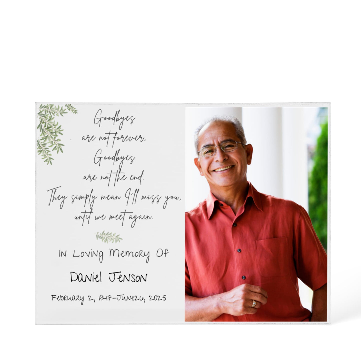In Loving Memory Acrylic Block – “Goodbyes Are Not Forever” Poem with CLEAR Panel & Custom Photo | Memorial Keepsake 7×5.25