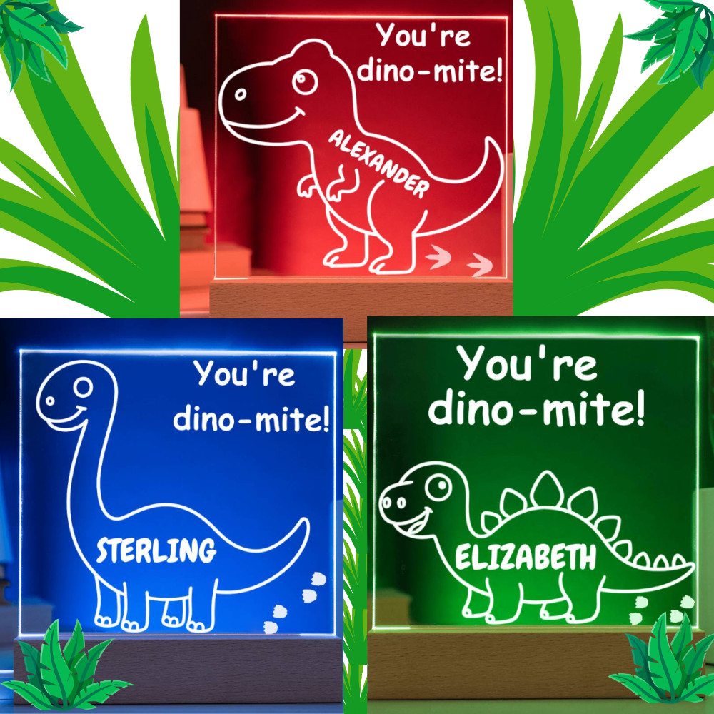 Personalized Dinosaur Night Light - Custom LED Acrylic Lamp for Kids& BIG Kids Rooms