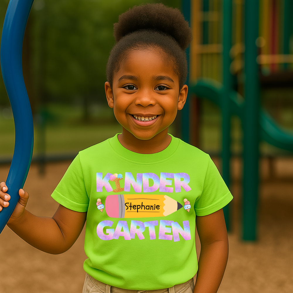 Personalized Kindergarten Tshirt |Ice Cream with Pastel Letters Design | T-Shirt-2
