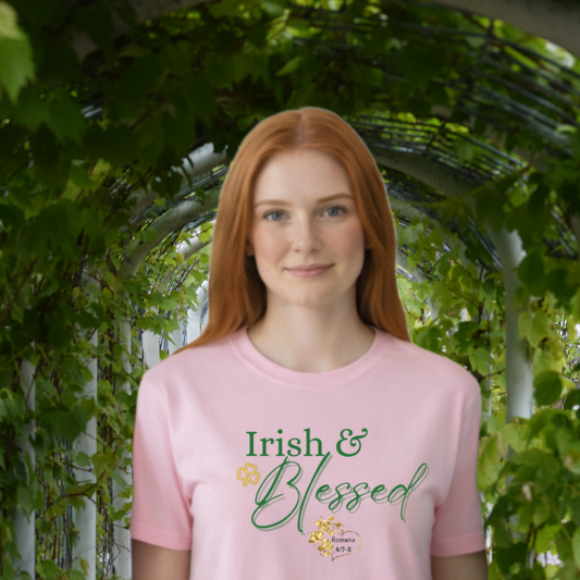 Irish and Blessed Shirt - St Patrick's Day Christian T-Shirt with Floral Heart & Scripture- Unisex Heavy Cotton Tee