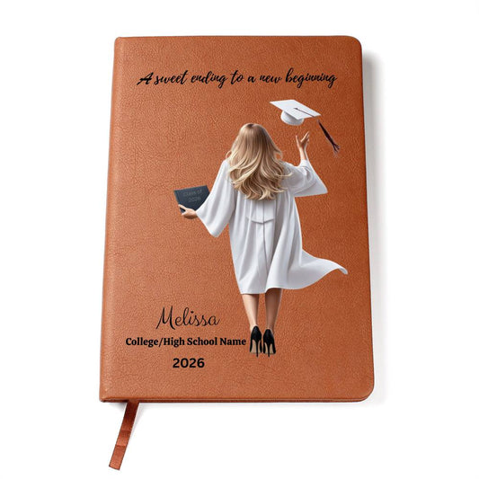 Personalized Vegan Leather Journal - Class of 2026 - A Sweet Ending - High School & College Graduation Gift.