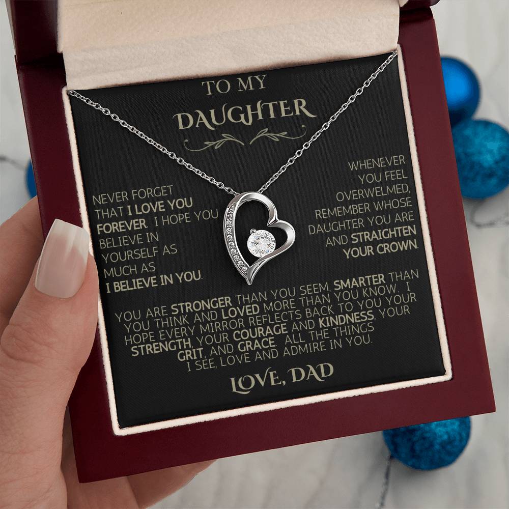 To My Daughter | Never Forget | Forever Love Necklace - Black Card with Gold Message