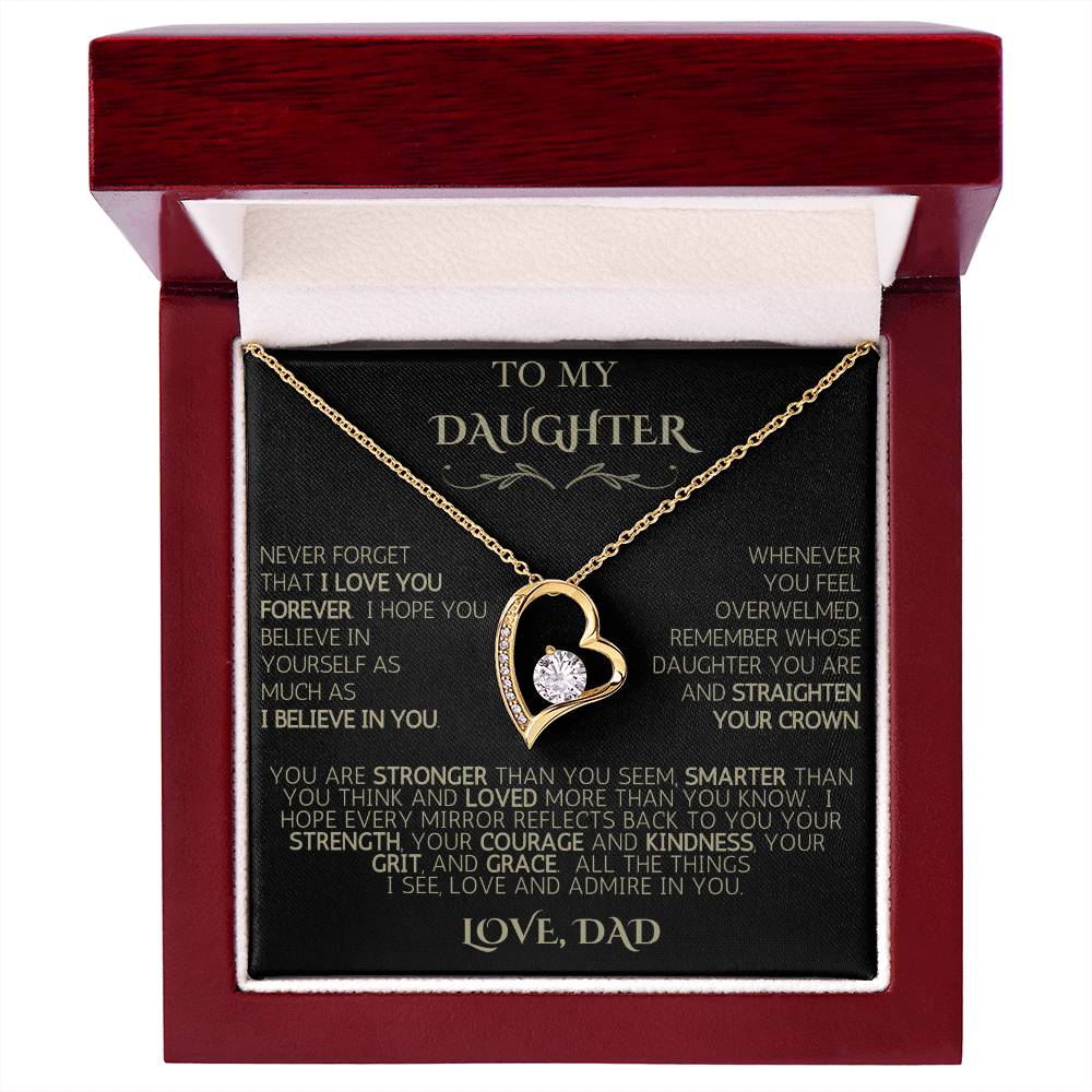 To My Daughter | Never Forget | Forever Love Necklace - Black Card with Gold Message