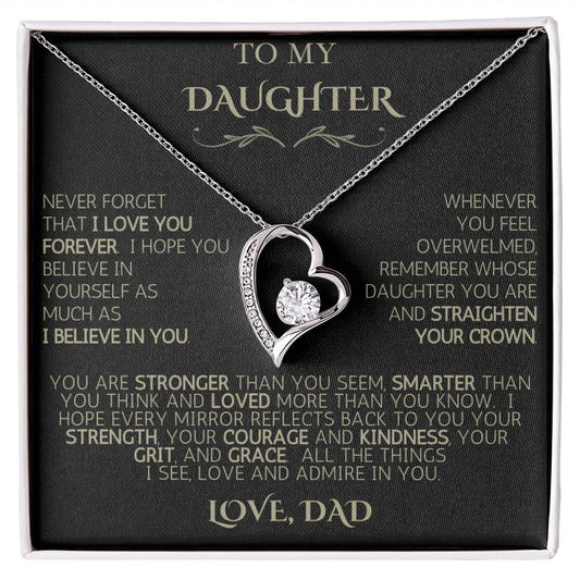 To My Daughter | Never Forget | Forever Love Necklace - Black Card with Gold Message