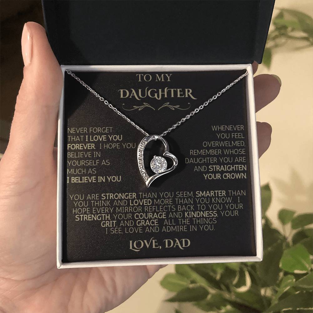 To My Daughter | Never Forget | Forever Love Necklace - Black Card with Gold Message