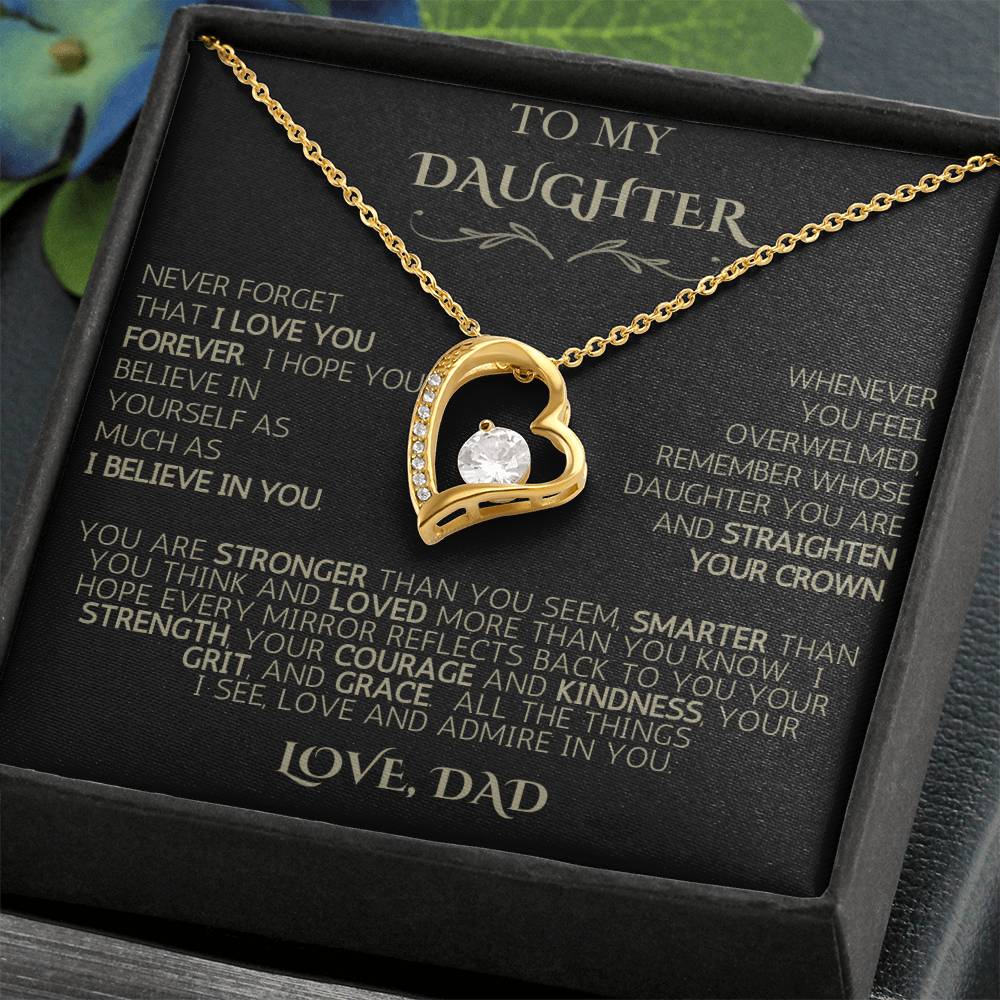To My Daughter | Never Forget | Forever Love Necklace - Black Card with Gold Message