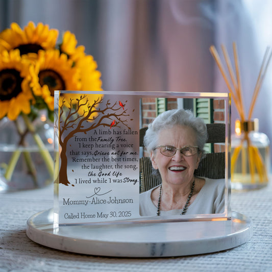 Custom Memorial Acrylic Block – “A Limb Has Fallen” Tree Design | Personalized Photo Remembrance Gift 7"×5.25"