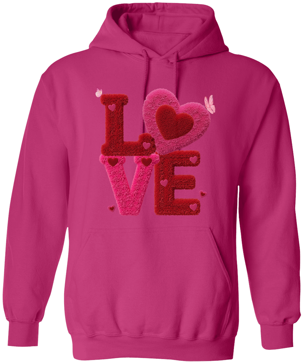 Fuzzy LOVE Hoodie - Valentine's Day Chenille-Style Heart Hoodie - Unisex