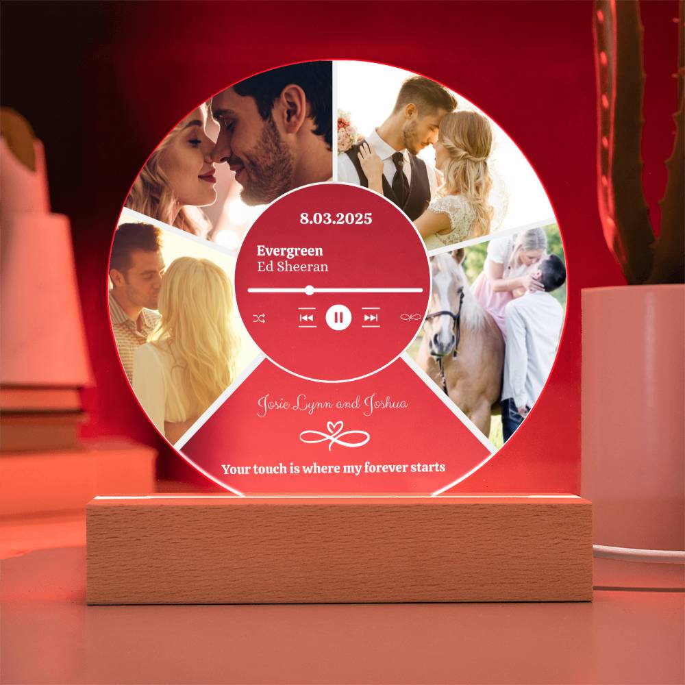 Personalized 4-Photo Collage Round Acrylic Plaque with LED Light | Custom Gift for Couples, Wives & Husbands