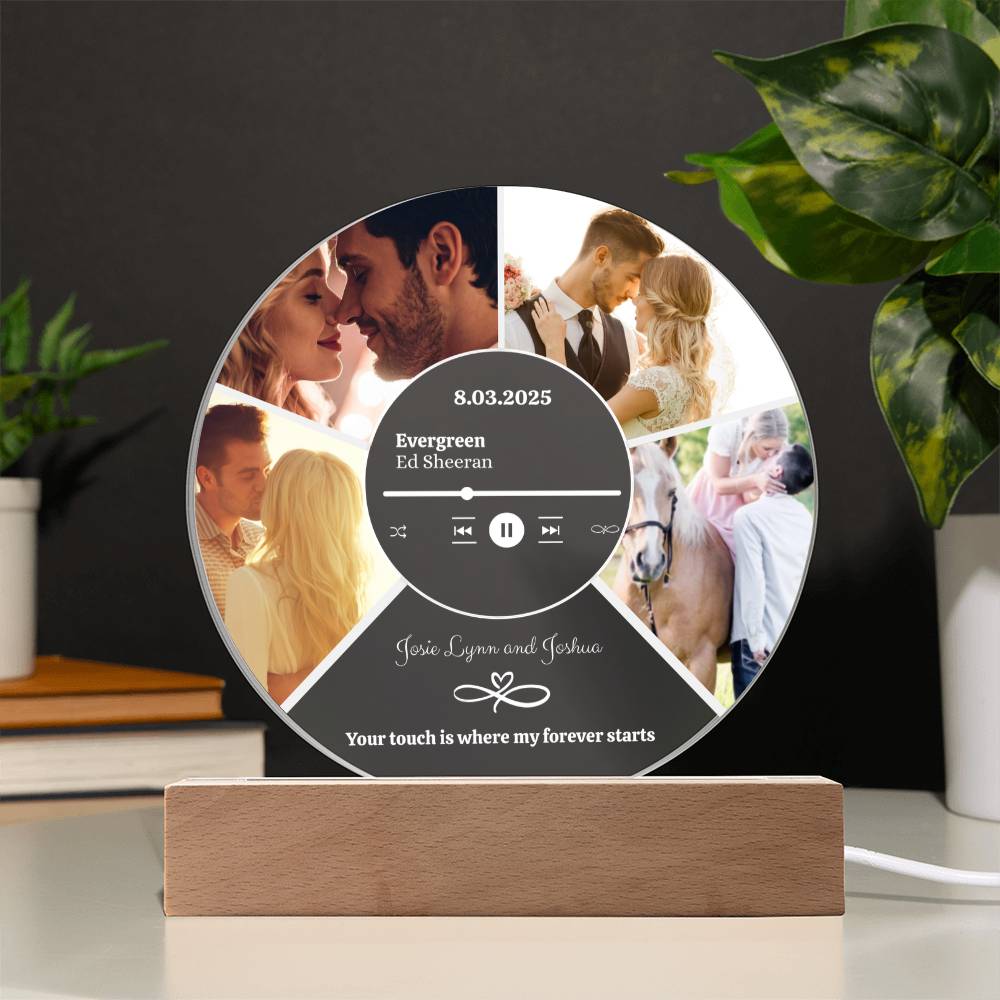 Personalized 4-Photo Collage Round Acrylic Plaque with LED Light | Custom Gift for Couples, Wives & Husbands