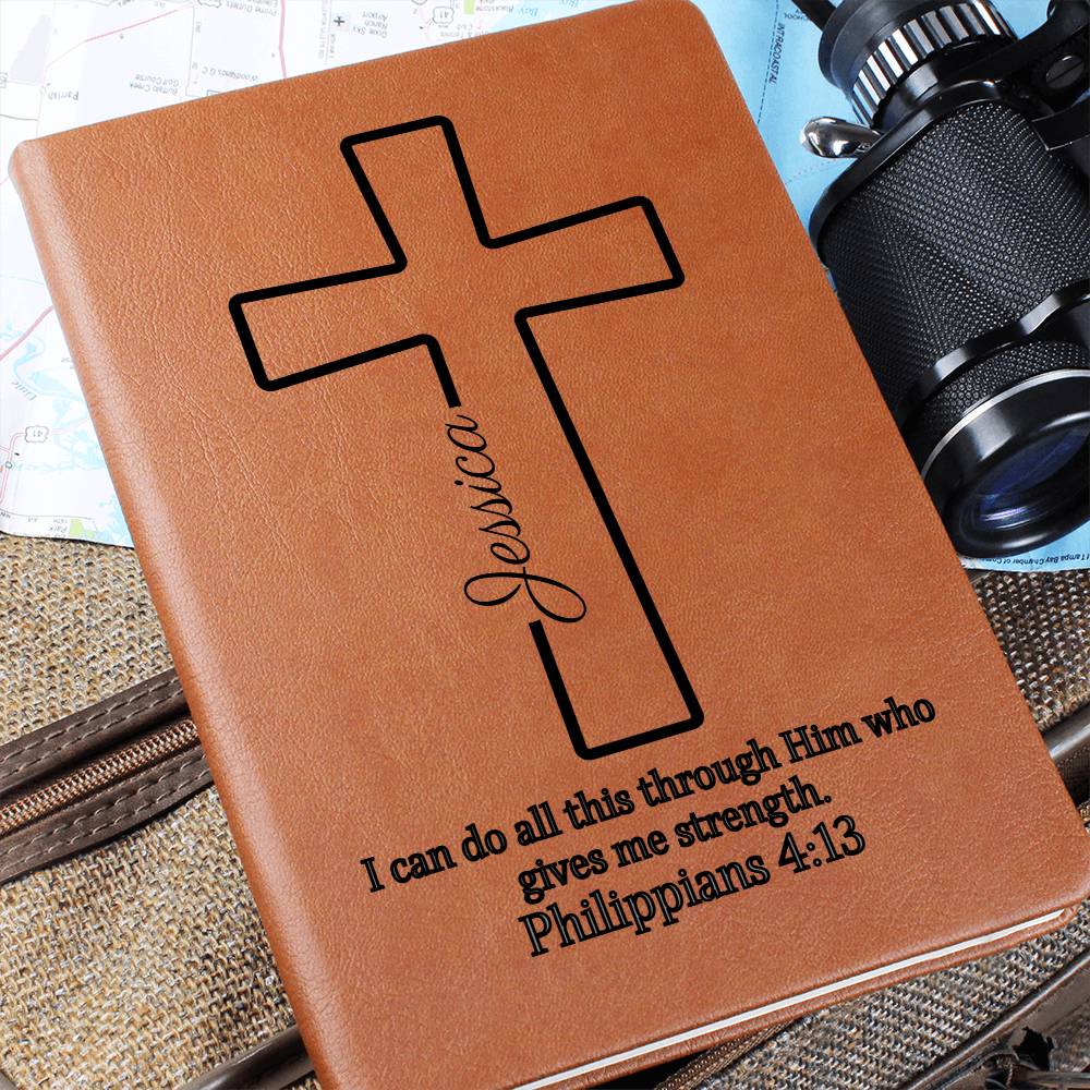 Personalized Prayer Journal — Cross Cover with Name & Bible Verse | Vegan Leather