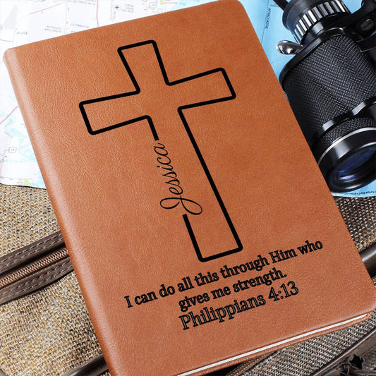 Personalized Prayer Journal — Cross Cover with Name & Bible Verse | Vegan Leather