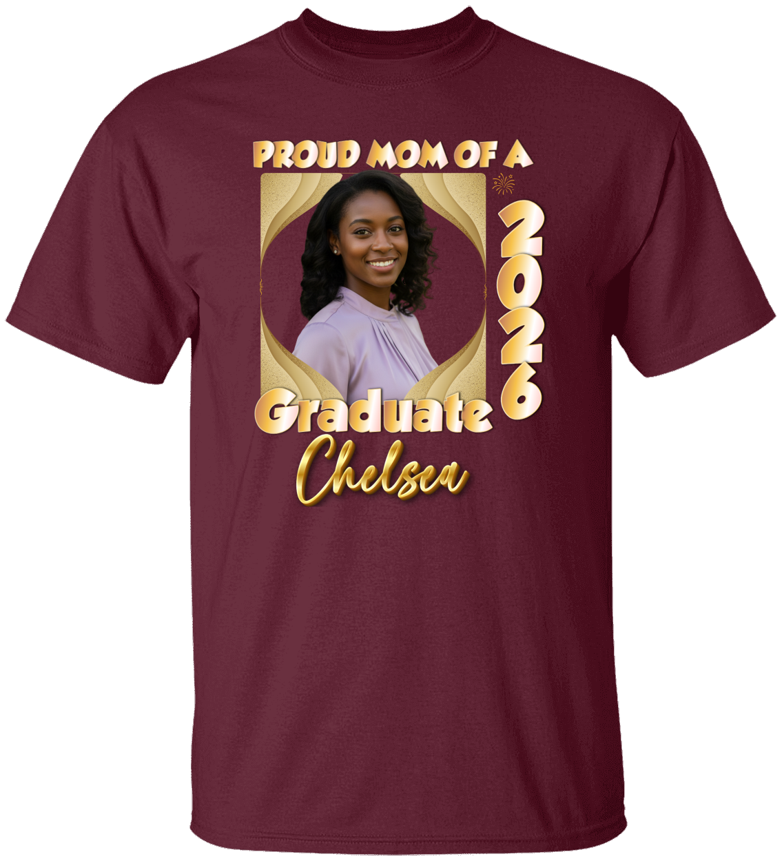 Proud Mom(Dad, Sister, Aunt) of a Graduate  Hollywood GOLD Shirt | Personalized Photo Tee | Class of 2026  Unisex Cotton Tee
