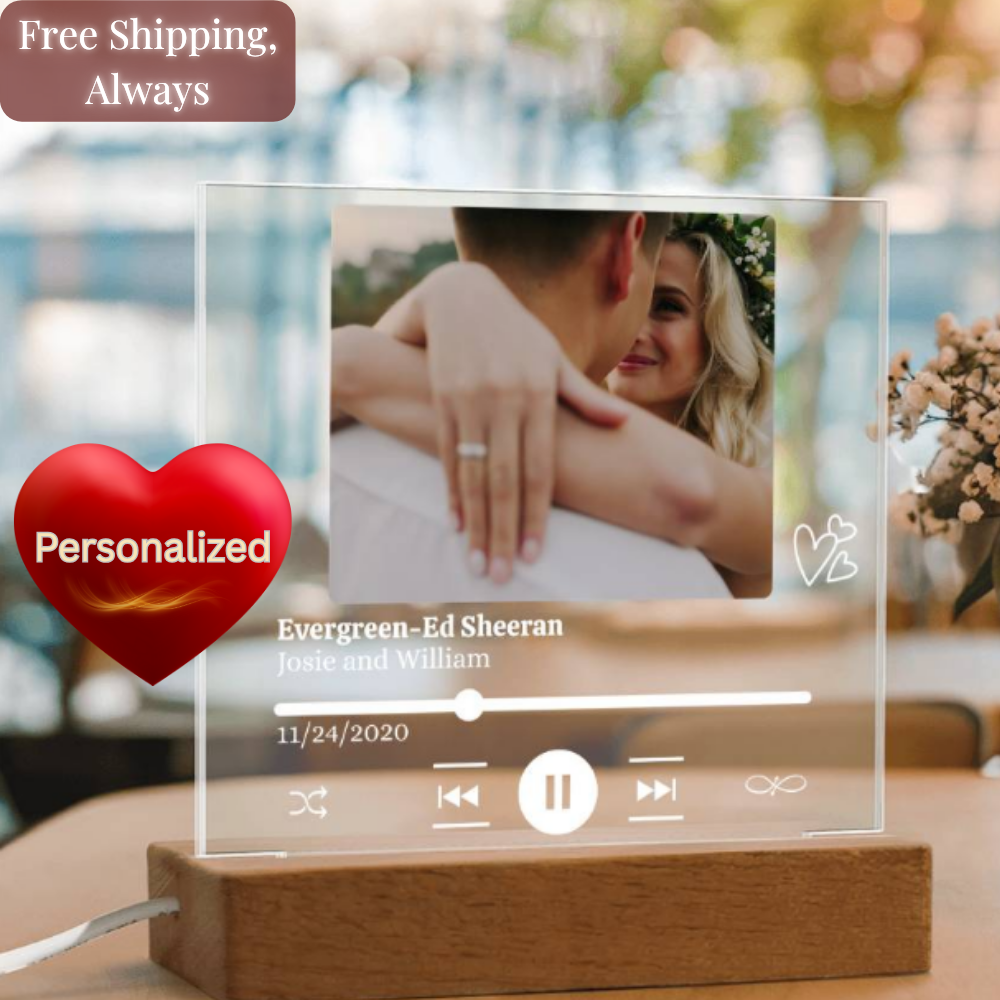 Personalized Photo, Song/Artist, Names & Date Acrylic Plaque with LED Light  - Gift for Couples