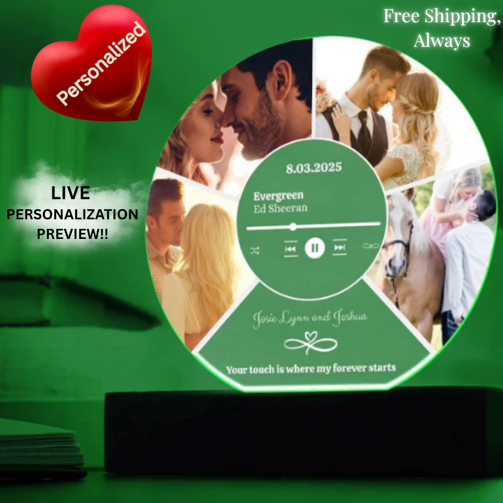 Personalized 4-Photo Collage Round Acrylic Plaque with LED Light | Custom Gift for Couples, Wives & Husbands