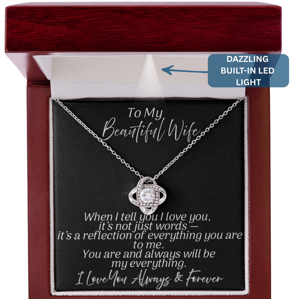 For My Beautiful Wife | My Everything | Love Knot Necklace | Black Message Card