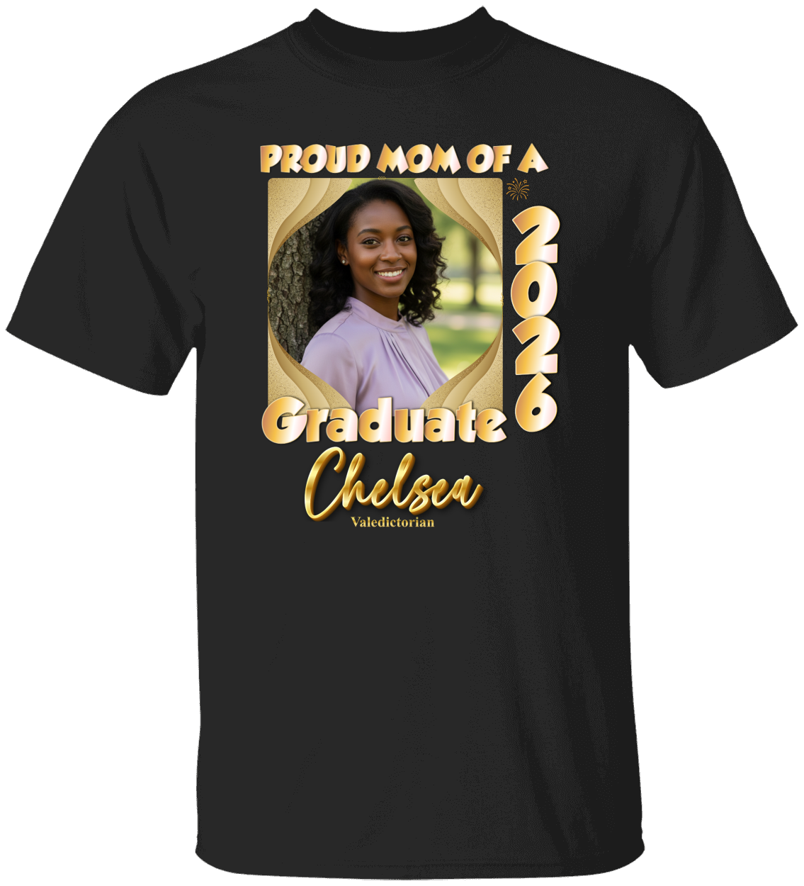 Proud Mom(Dad, Sister, Aunt) of a Graduate  Hollywood GOLD Shirt | Personalized Photo Tee | Class of 2026  Unisex Cotton Tee