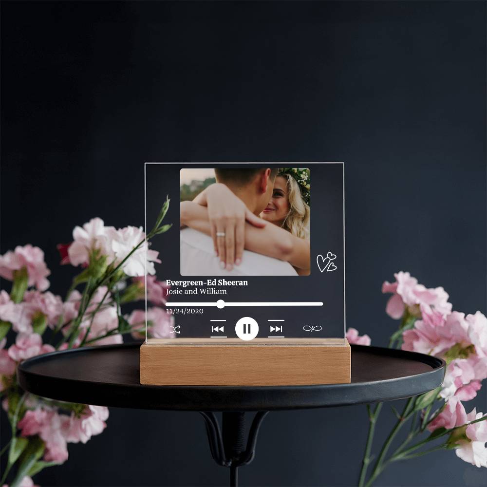 Personalized Photo, Song/Artist, Names & Date Acrylic Plaque with LED Light  - Gift for Couples