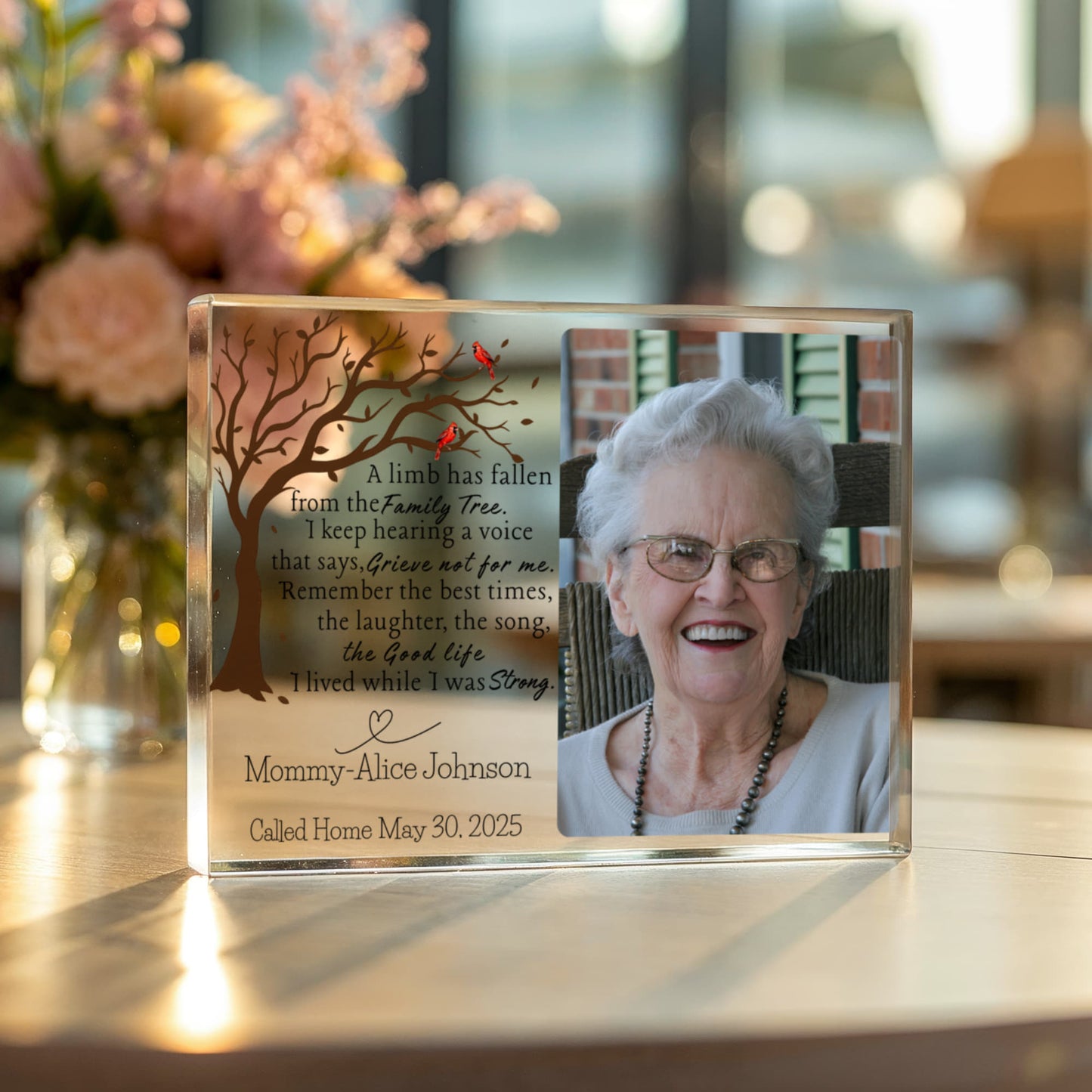 Custom Memorial Acrylic Block – “A Limb Has Fallen” Tree Design | Personalized Photo Remembrance Gift 7"×5.25"