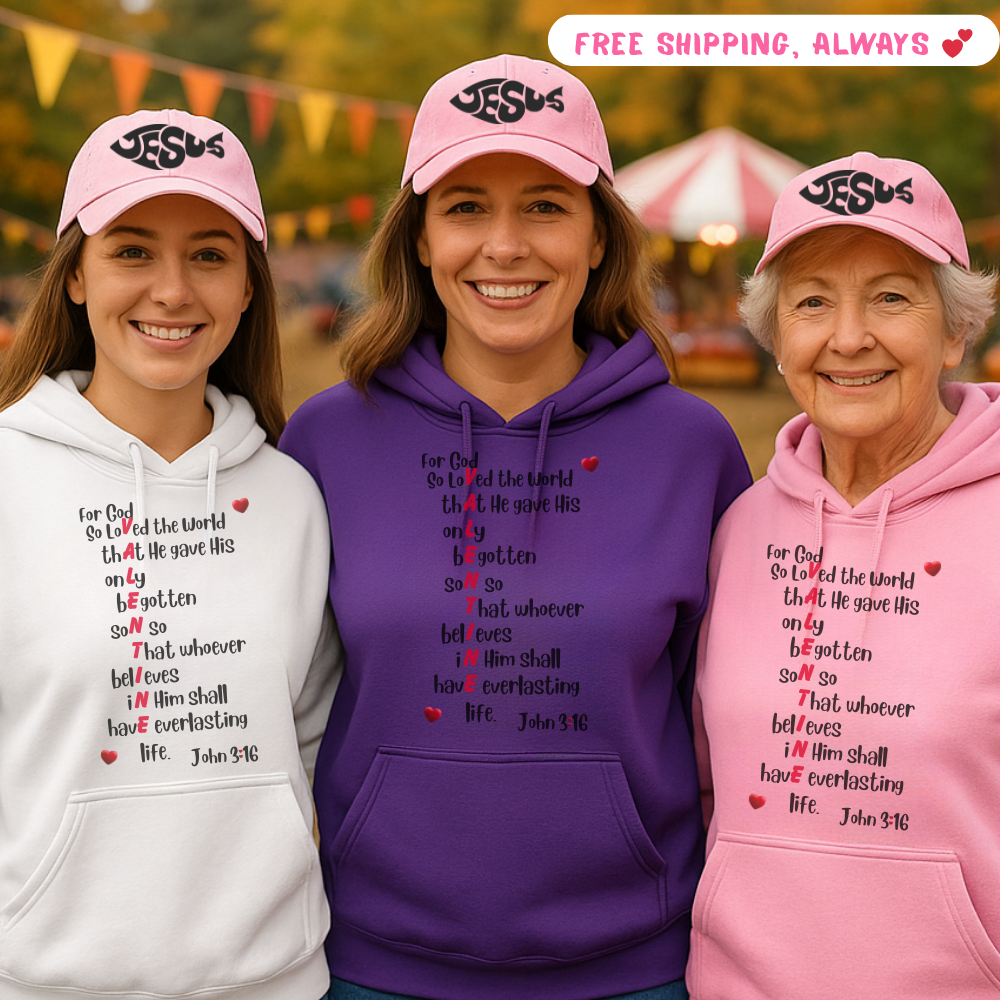 John 3:16 Valentine Hoodie - Faith & Love Scripture  Hooded Sweatshirt  - 5 color choices