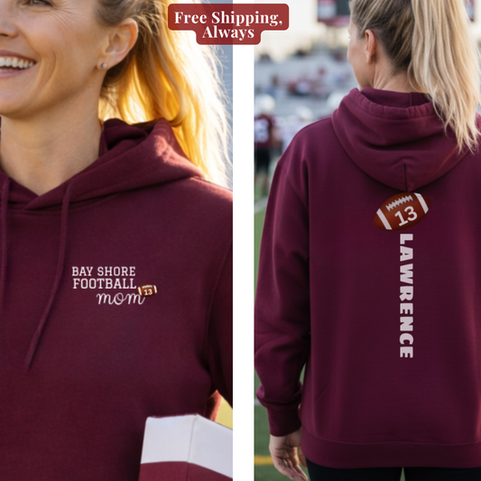 Personalized Football Mom Hoodie (White Font) - Custom Team Name & Player Number