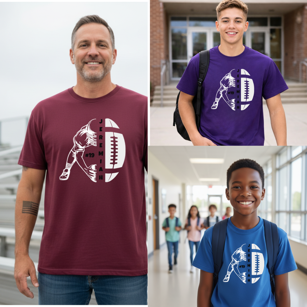 Custom Football Shirt - Black Design - Personalized Name & Number - Adult & Youth Team Spirit Gear