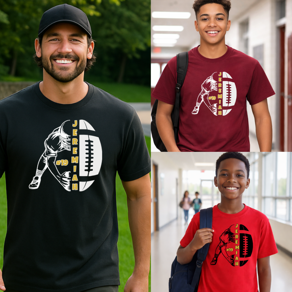 Custom Football Shirt - Gold Design - Personalized Name & Number - Adult & Youth Team Spirit Gear