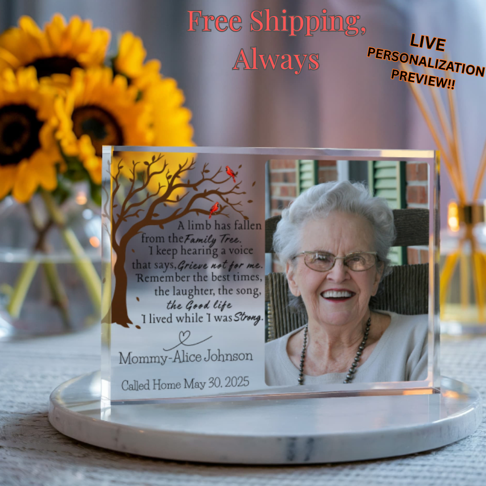Custom Memorial Acrylic Block – “A Limb Has Fallen” Tree Design | Personalized Photo Remembrance Gift 7"×5.25"