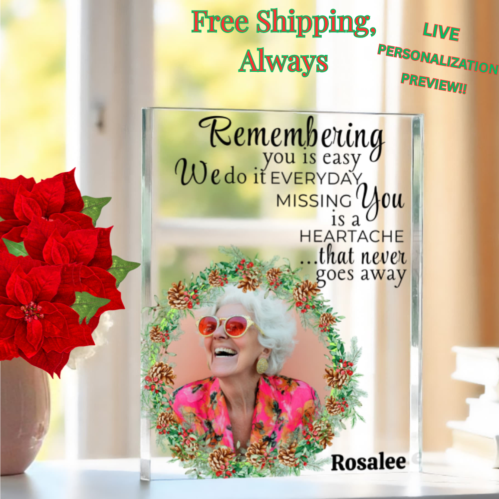 Personalized Christmas Memorial Photo Acrylic Block 5.25" x 7" Holiday Remembrance Gift