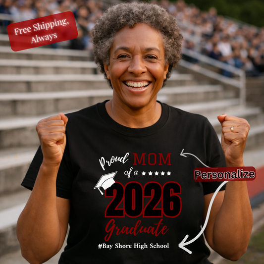 Proud Family of a 2026 Graduate T-Shirt | Personalized Mom/Dad/Grandparent/Sibling | Unisex-Maroon/White Option