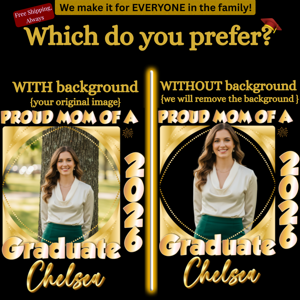 Proud Mom(Dad, Sister, Aunt) of a Graduate Beads GOLD Shirt | Personalized Photo Tee | Class of 2026  Unisex Cotton Tee