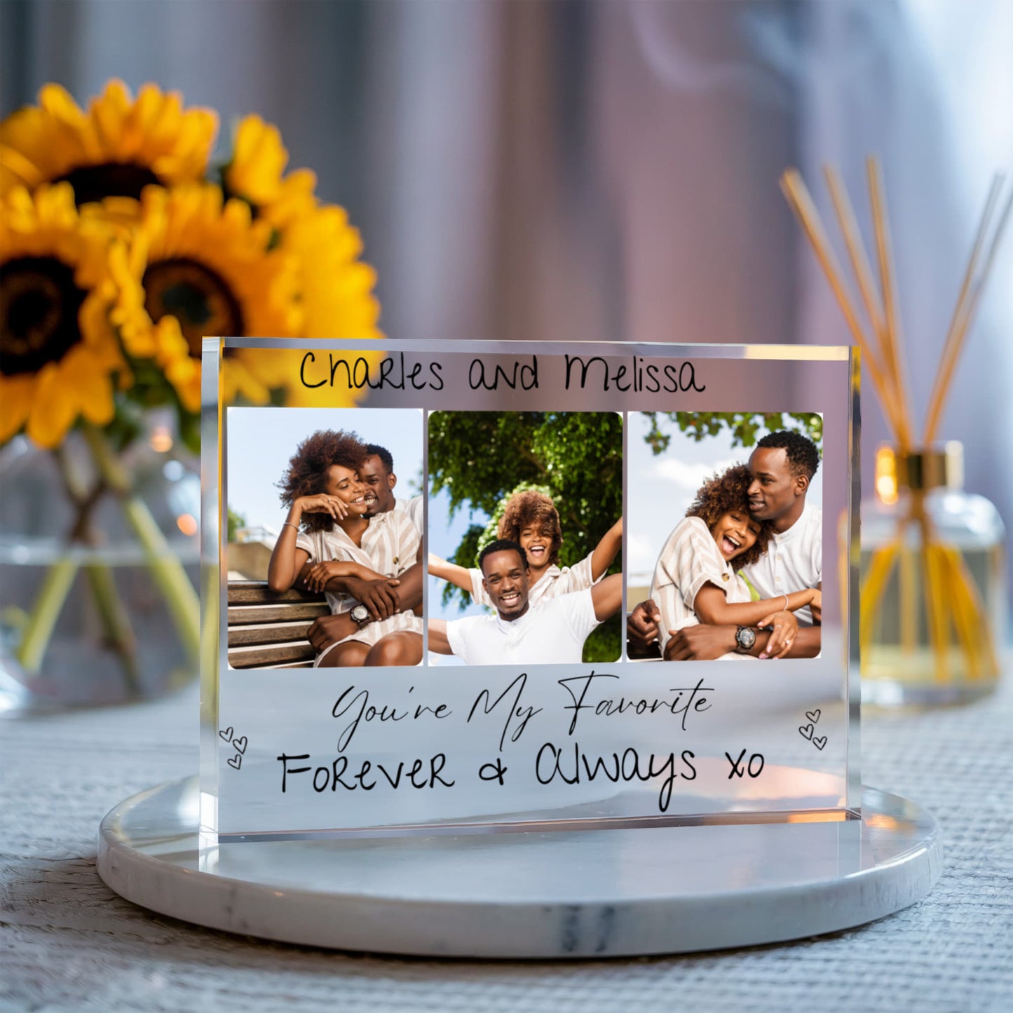 Custom Acrylic Block  - My Favorite Forever - With 3 Photos - Personalized Gift 7x5.25