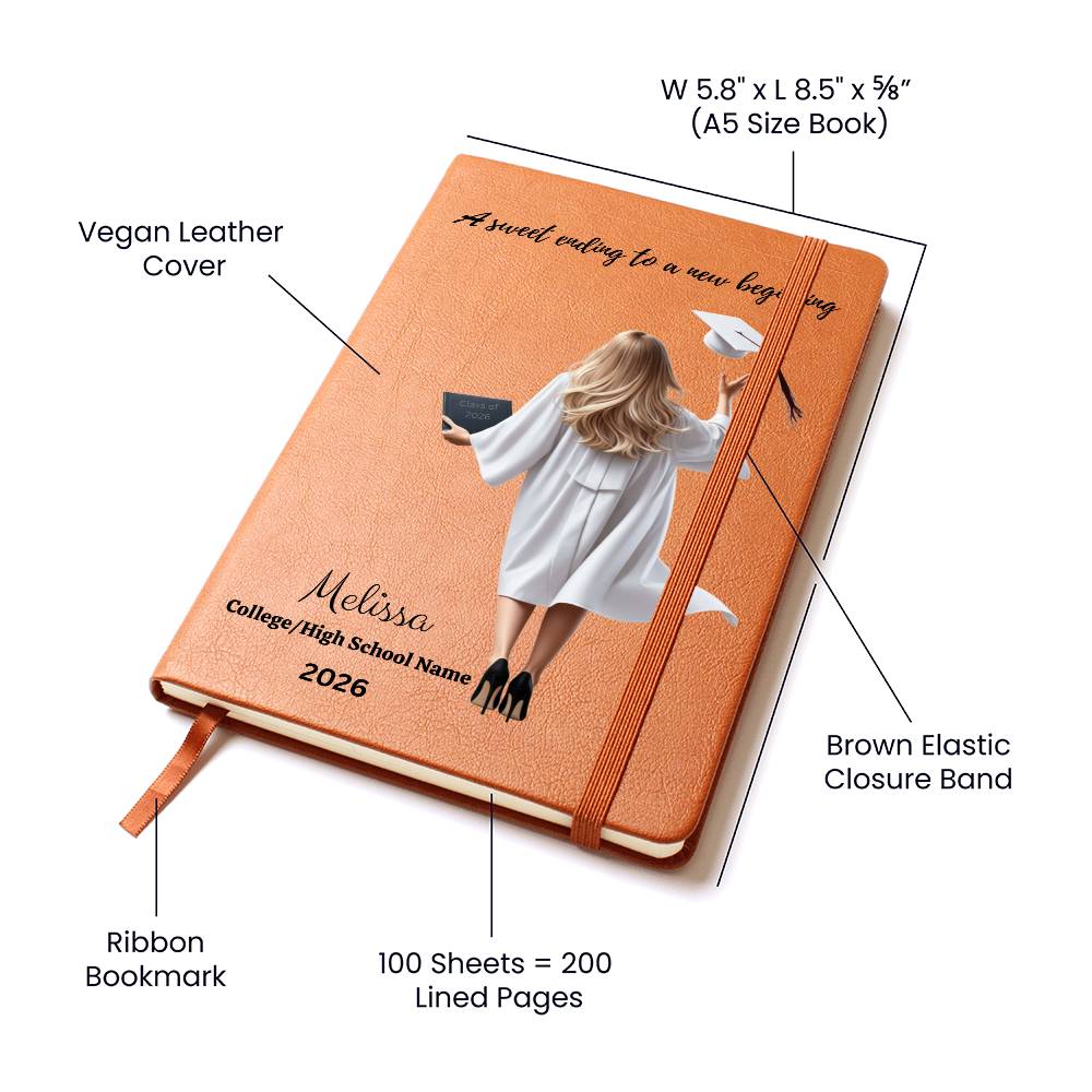 Personalized Vegan Leather Journal - Class of 2026 - A Sweet Ending - High School & College Graduation Gift.