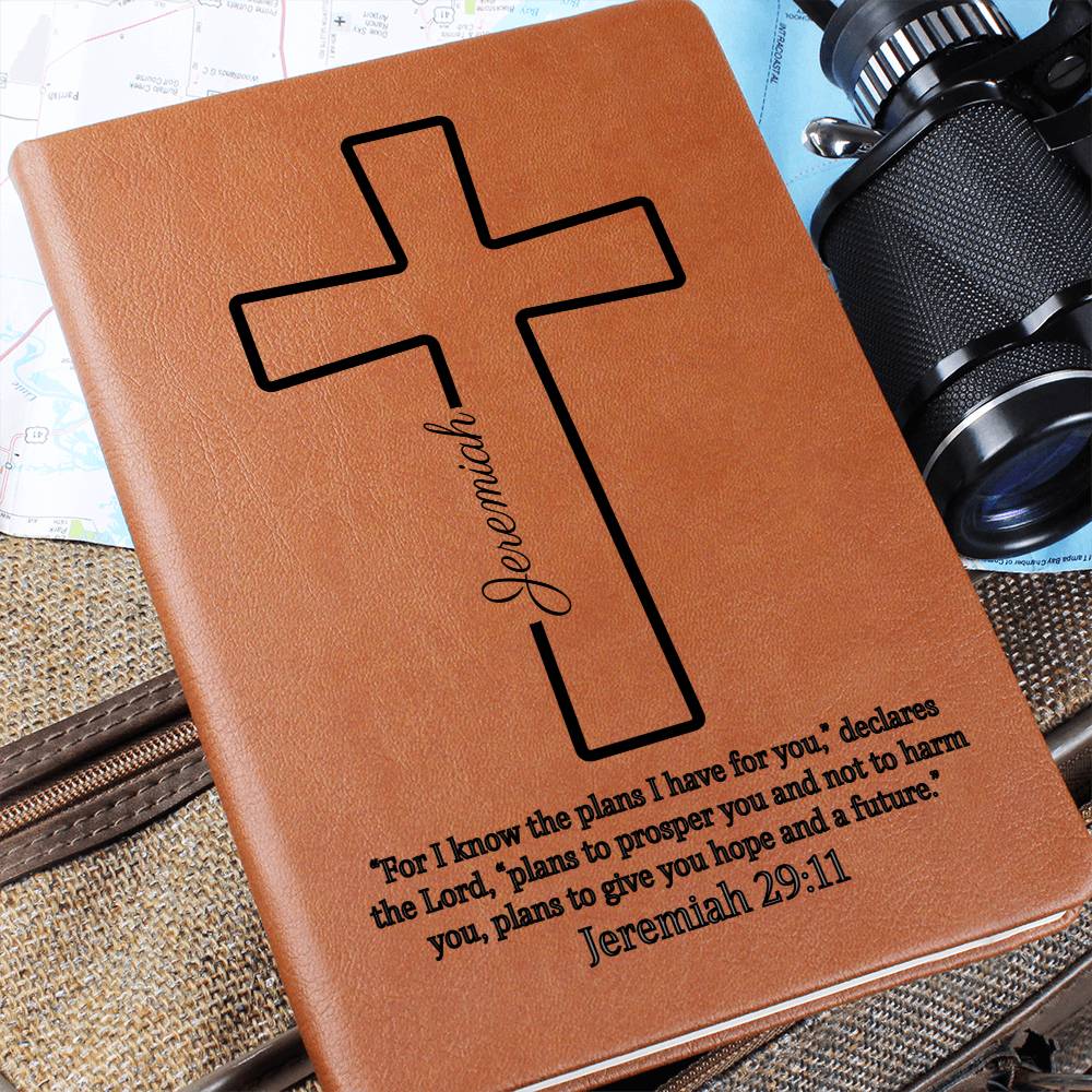 Personalized Prayer Journal — Cross Cover with Name & Bible Verse | Vegan Leather