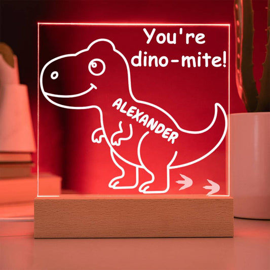 Personalized Dinosaur Night Light - Custom LED Acrylic Lamp for Kids& BIG Kids Rooms