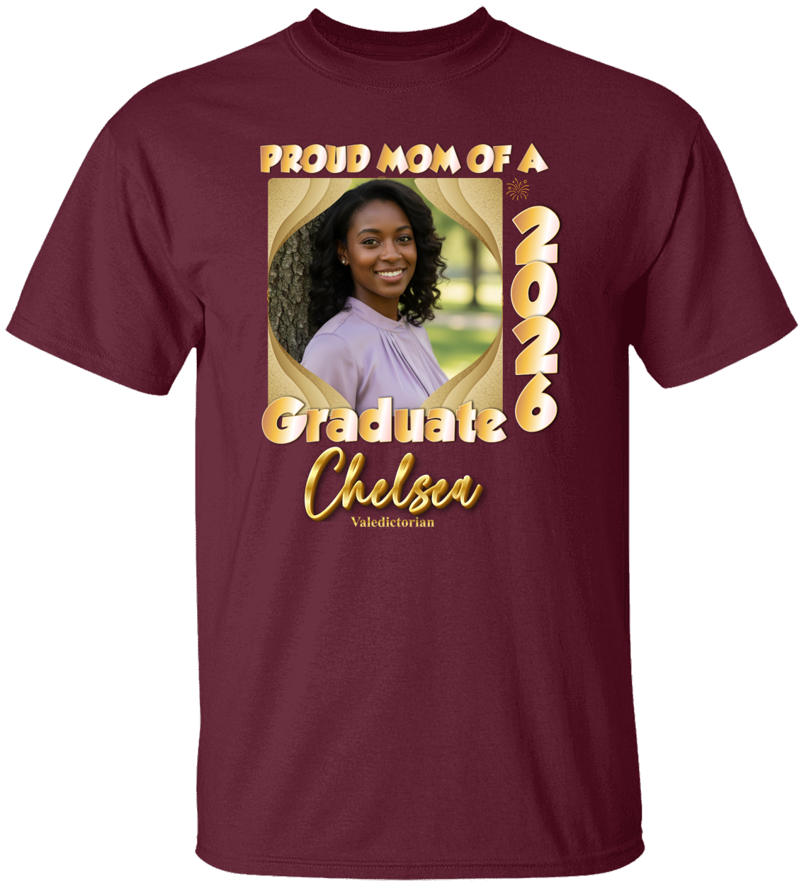 Proud Mom(Dad, Sister, Aunt) of a Graduate  Hollywood GOLD Shirt | Personalized Photo Tee | Class of 2026  Unisex Cotton Tee