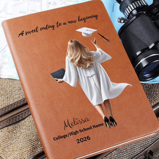 Personalized Vegan Leather Journal - Class of 2026 - A Sweet Ending - High School & College Graduation Gift.