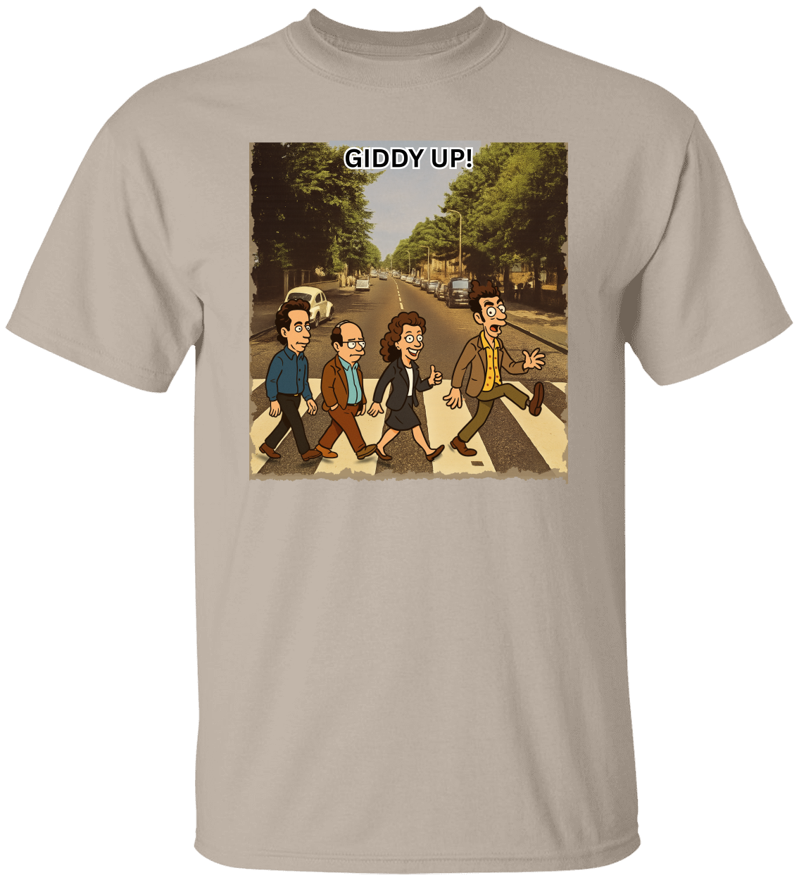 Giddy Up! Seinfeld Abbey Road Parody T-Shirt – Funny Pop Culture Tee for TV Show Fans