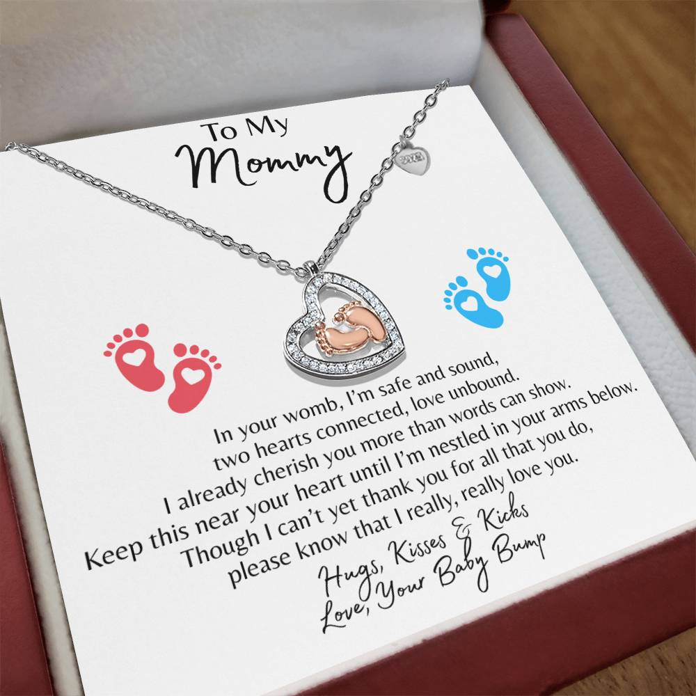 Mommy To Be-"To My Mommy "| Sparkling Baby Feet Necklace | Classic or Colored Design Options