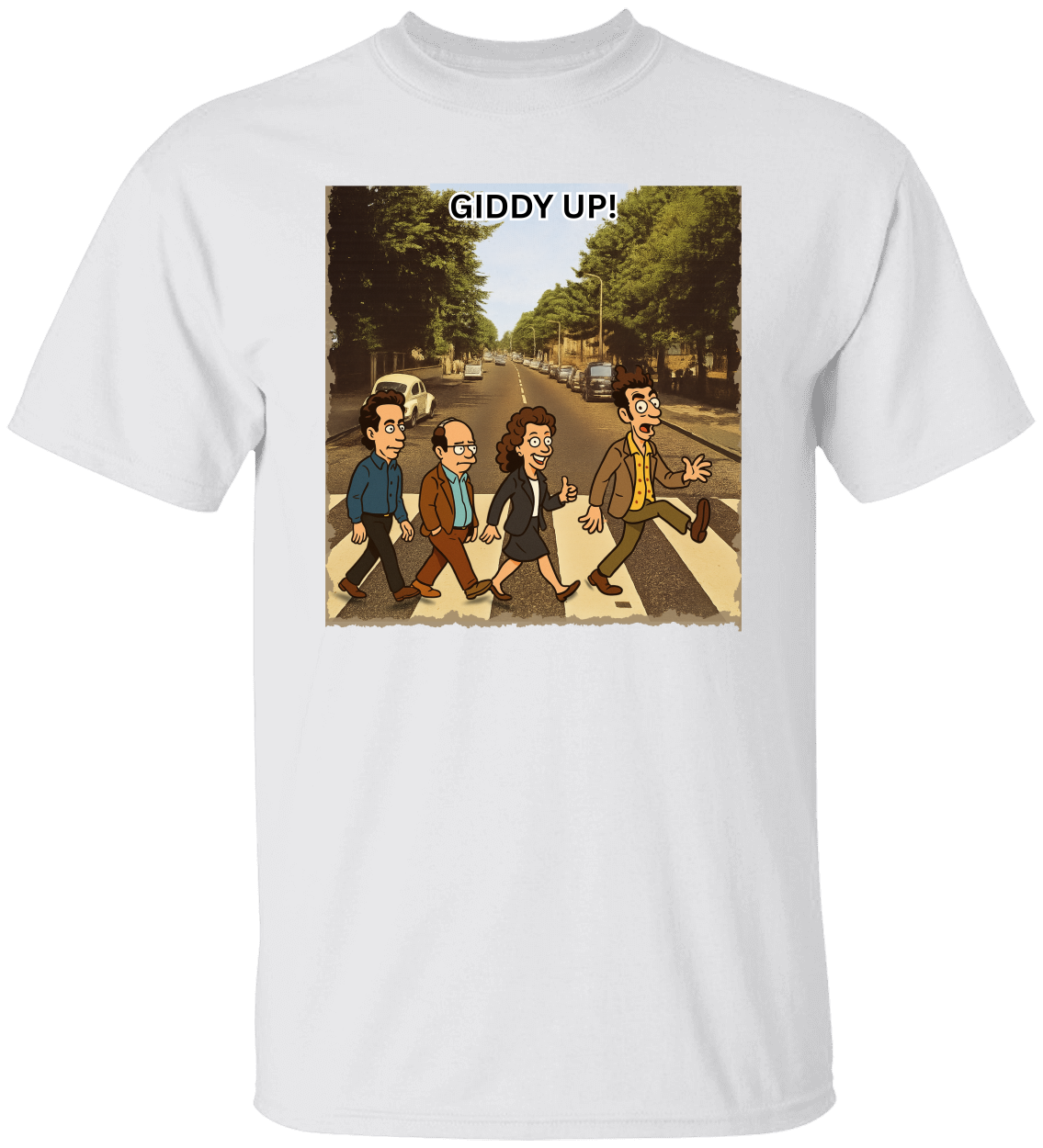 Giddy Up! Seinfeld Abbey Road Parody T-Shirt – Funny Pop Culture Tee for TV Show Fans