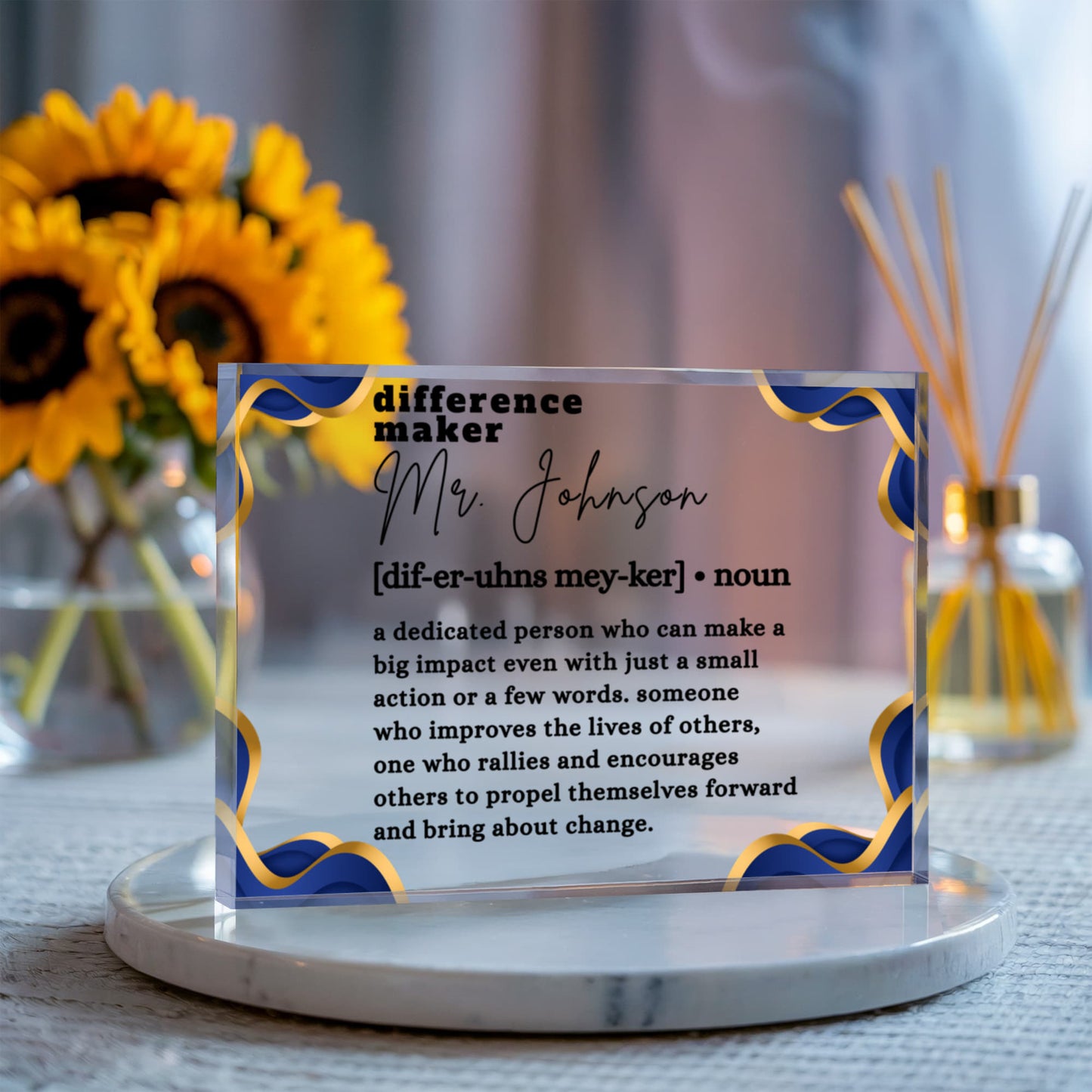 Personalized "Difference Maker" Acrylic Block  7''x5.25''– Custom Teacher & Mentor Gift