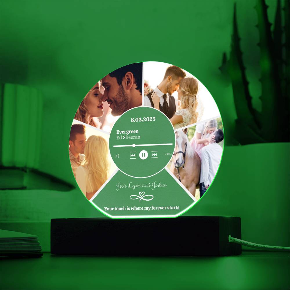 Personalized 4-Photo Collage Round Acrylic Plaque with LED Light | Custom Gift for Couples, Wives & Husbands