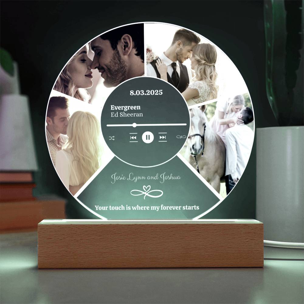 Personalized 4-Photo Collage Round Acrylic Plaque with LED Light | Custom Gift for Couples, Wives & Husbands