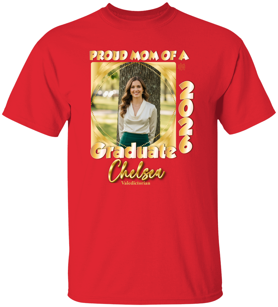 Proud Mom(Dad, Sister, Aunt) of a Graduate Beads GOLD Shirt | Personalized Photo Tee | Class of 2026  Unisex Cotton Tee