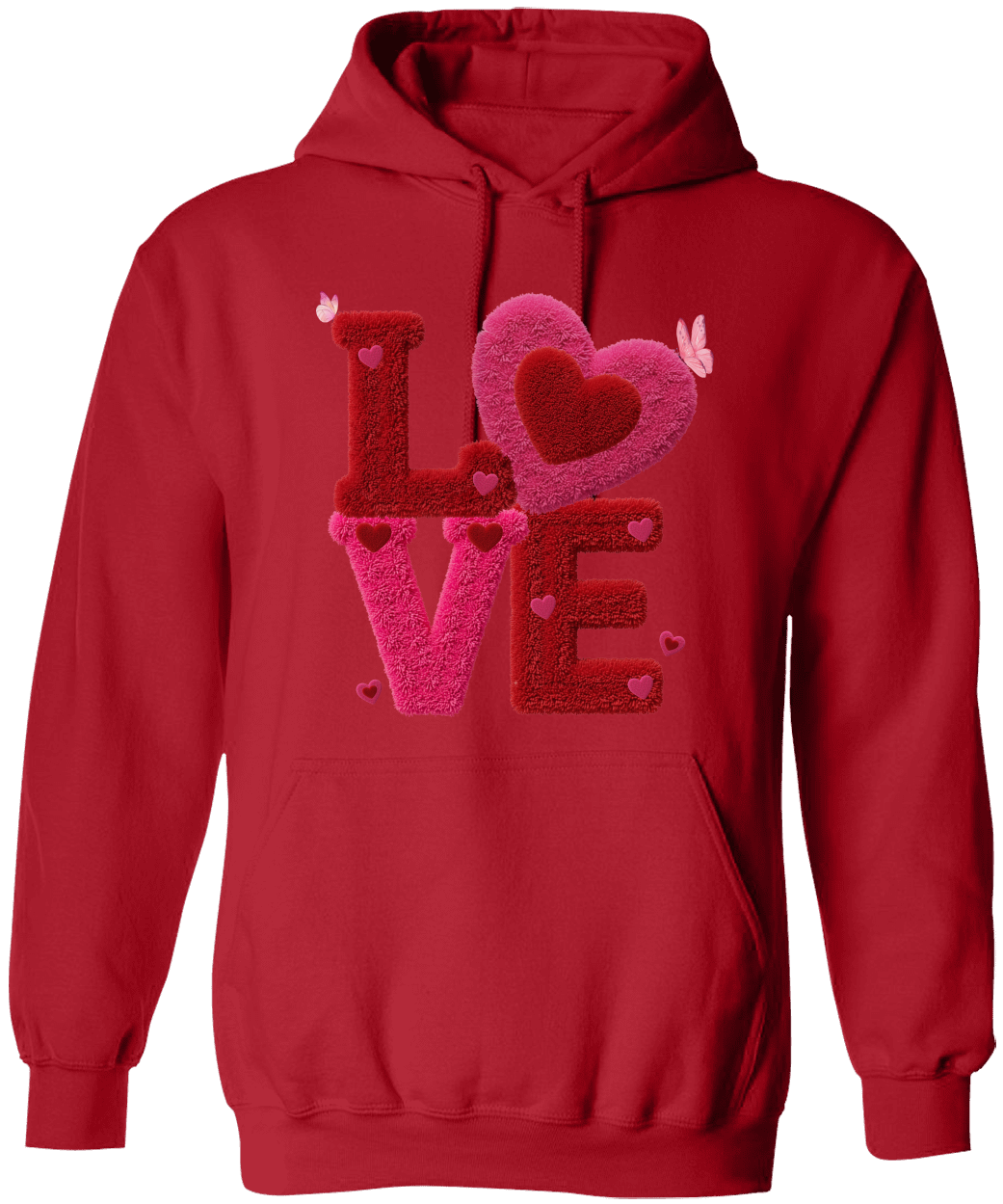 Fuzzy LOVE Hoodie - Valentine's Day Chenille-Style Heart  Hoodie - Unisex
