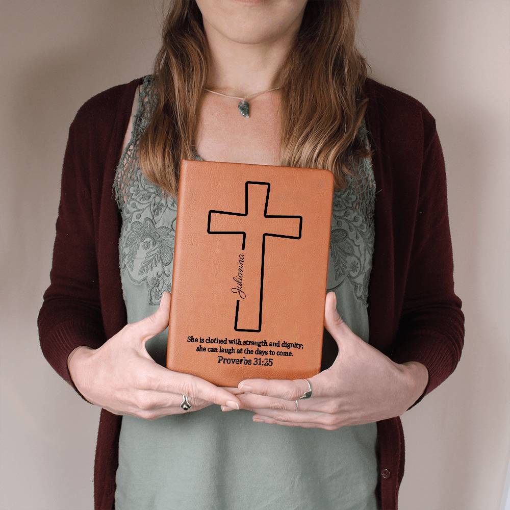 Personalized Prayer Journal — Cross Cover with Name & Bible Verse | Vegan Leather