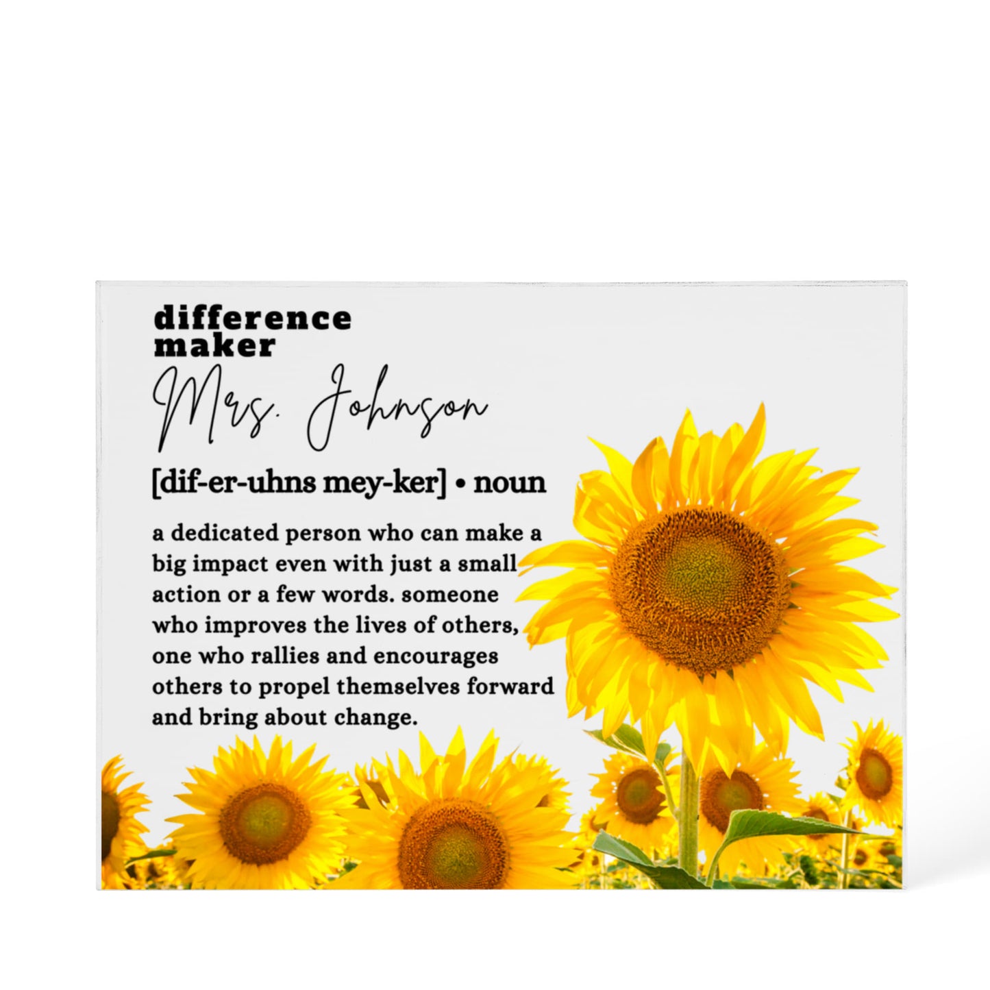 Personalized "Difference Maker" Acrylic Block  7''x5.25''– Custom Teacher & Mentor Gift