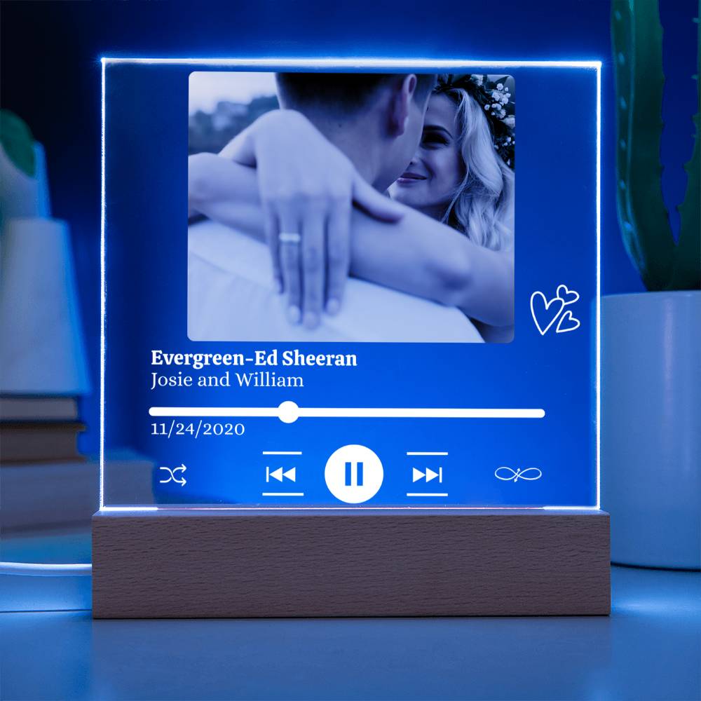Personalized Photo, Song/Artist, Names & Date Acrylic Plaque with LED Light  - Gift for Couples